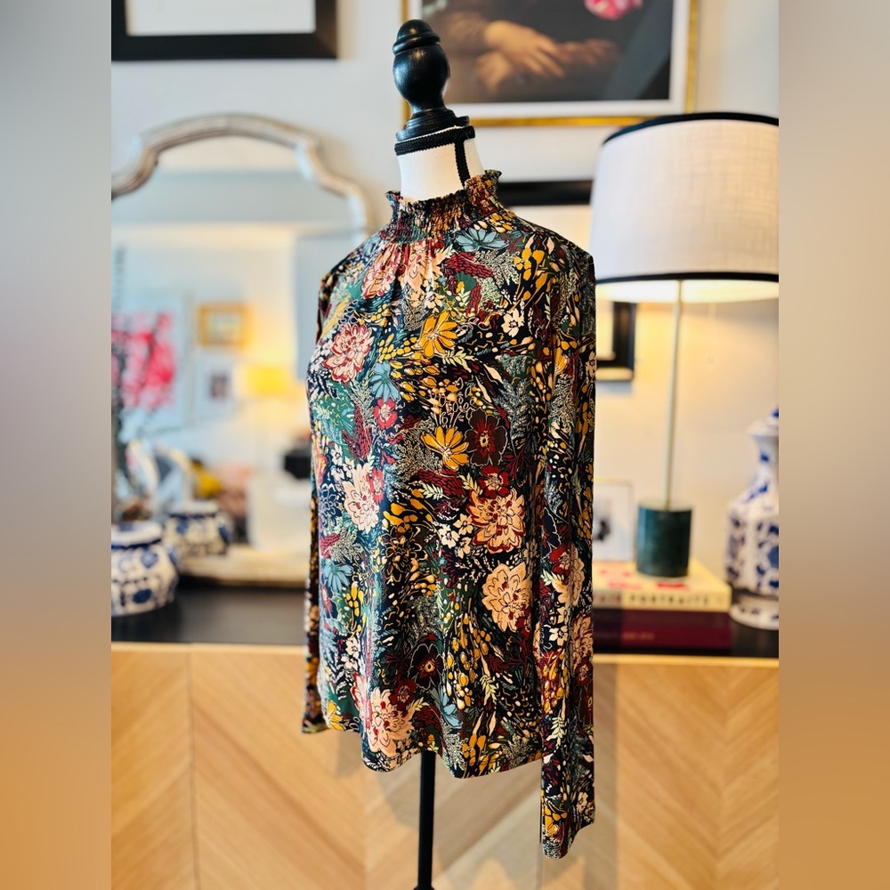 🆕 RACHEL ZOE Floral Mock Neck Top size L - Picture 4 of 10